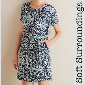Soft Surroundings Navy and Mint Floral Dress Size Large